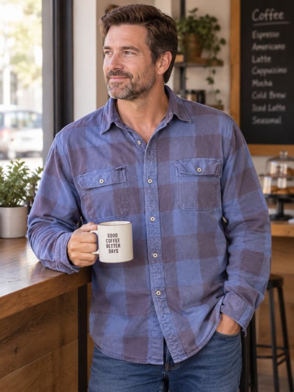 Carhartt Mens Loose Fit Plaid Flannel Button-Up Shirt Blue Size 3XL Tall